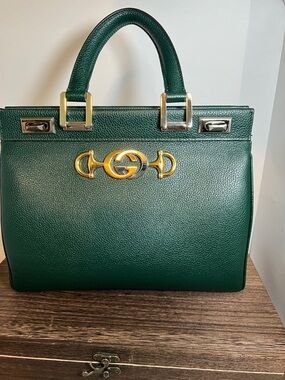 Gucci Forest Green Leather Top-Handle Satchel with Gold Hardware